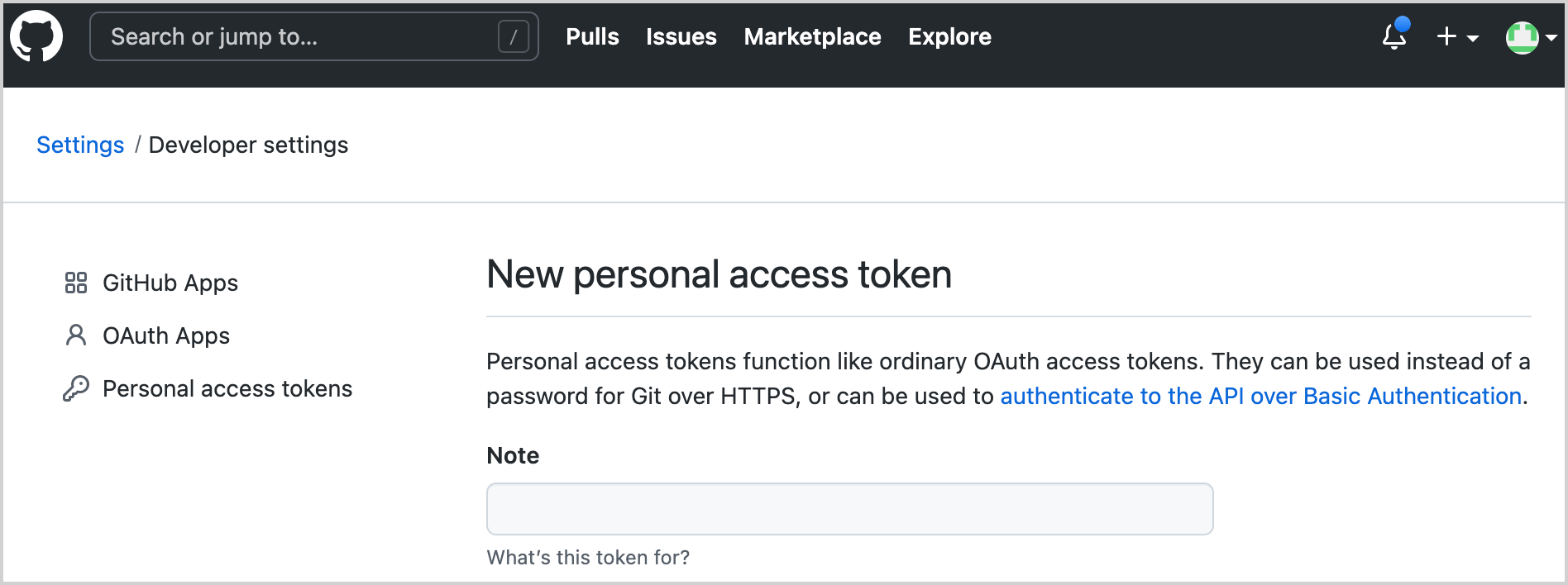 Generate a new GitHub token