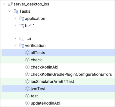 A screenshot of the Gradle plugin in IntelliJ IDEA with the Tasks | Verification | allTests task highlighted. A screenshot of the Gradle plugin in IntelliJ IDEA with the Tasks | Verification | allTests task highlighted.