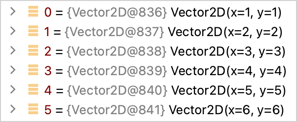 Improved output of vector class objects in the debug tool window