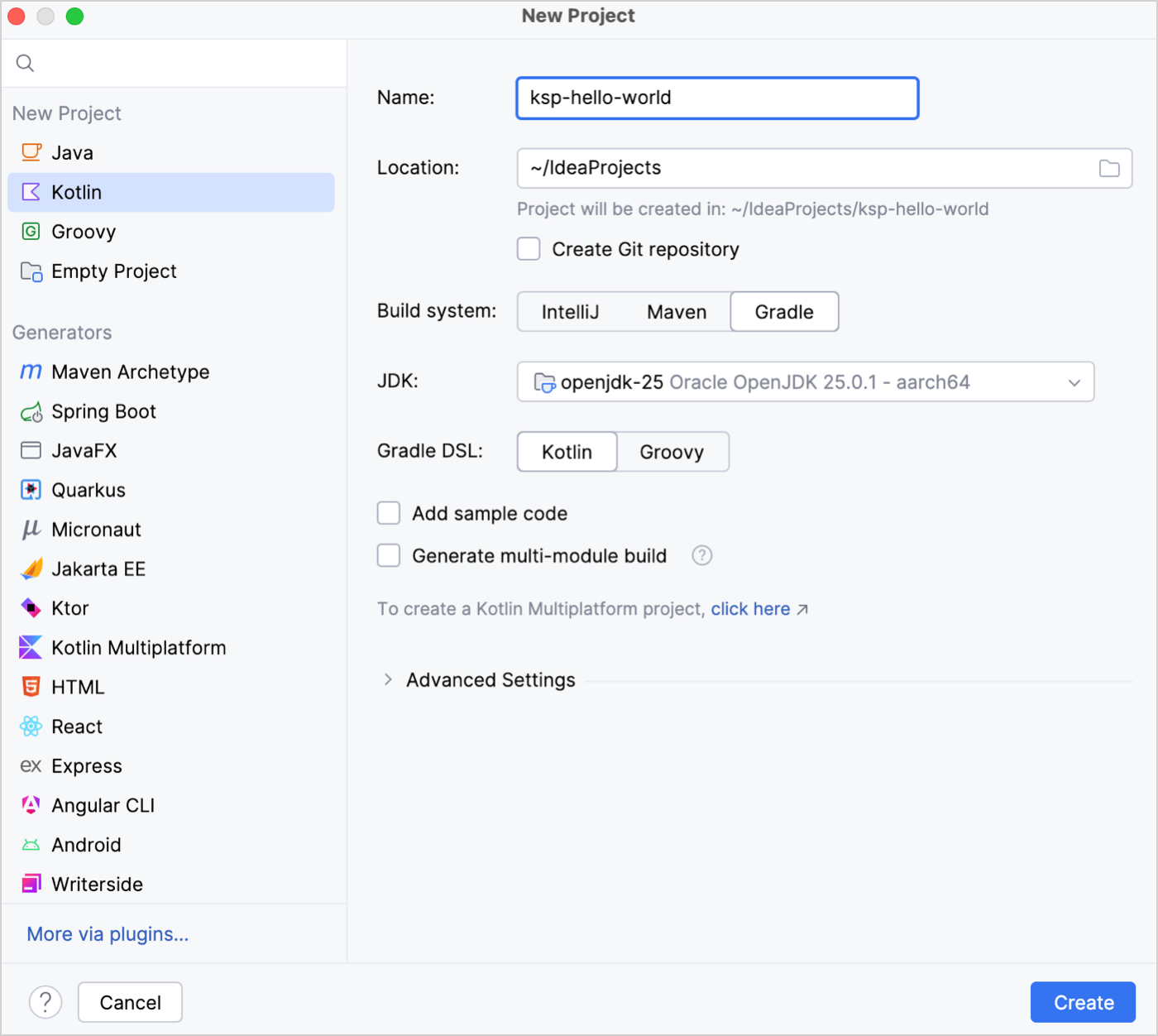 Creating a new project