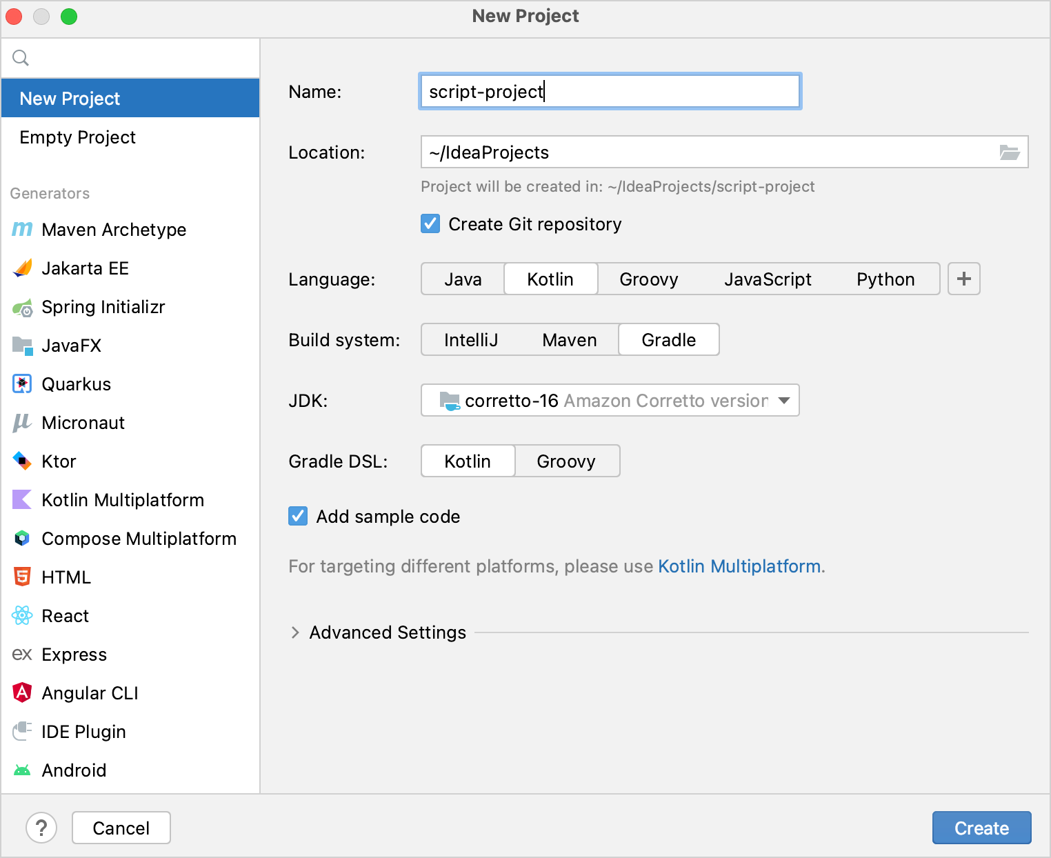 Create a root project for custom Kotlin scripting