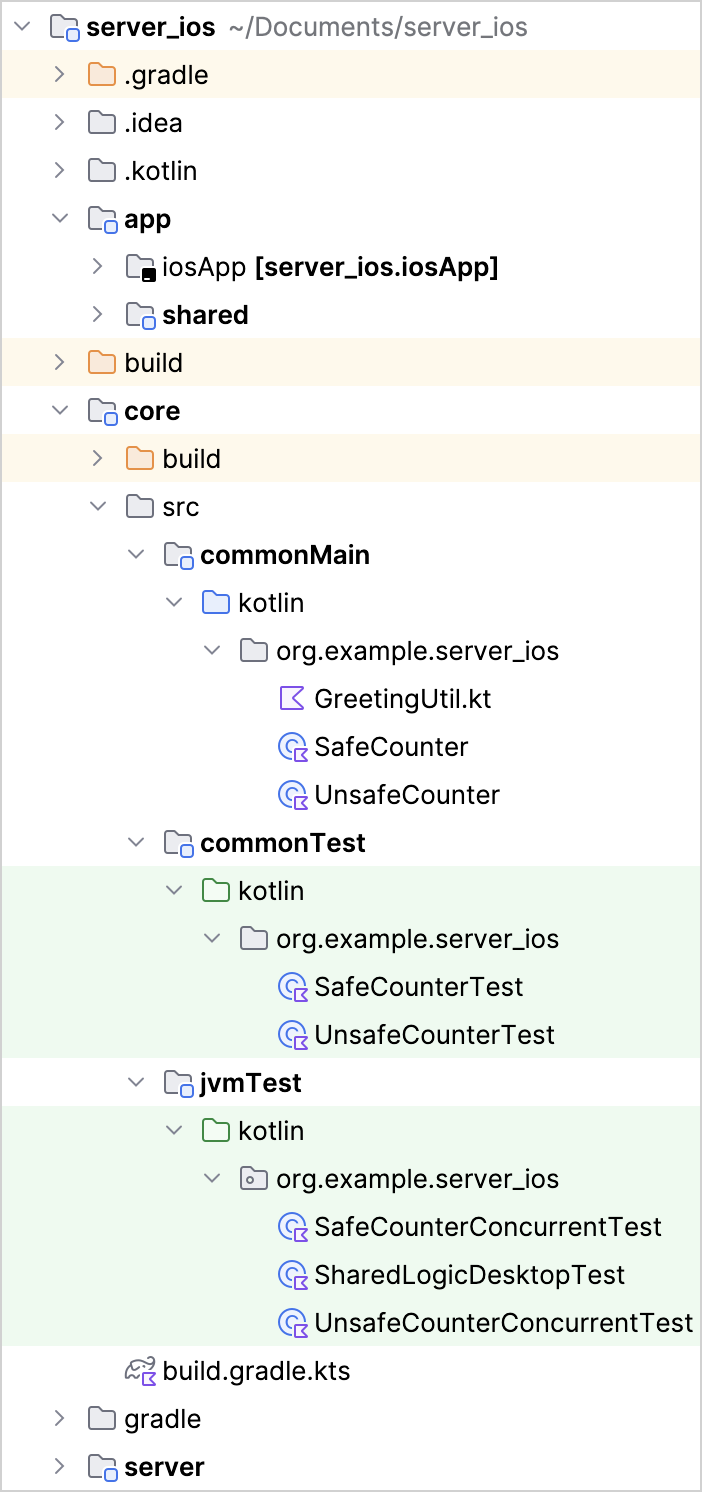A screenshot of the project file structure for the server and iOS platforms. A screenshot of the project file structure for the server and iOS platforms.