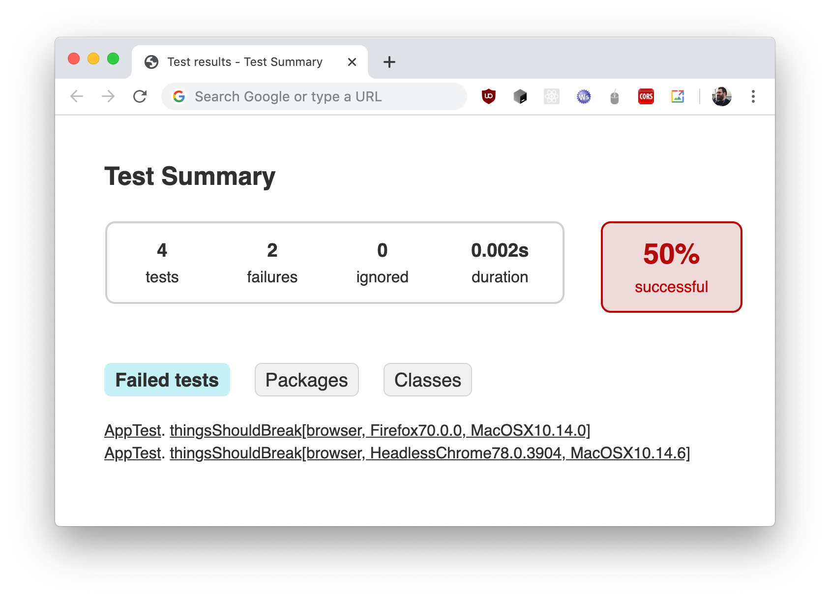 Gradle test summary