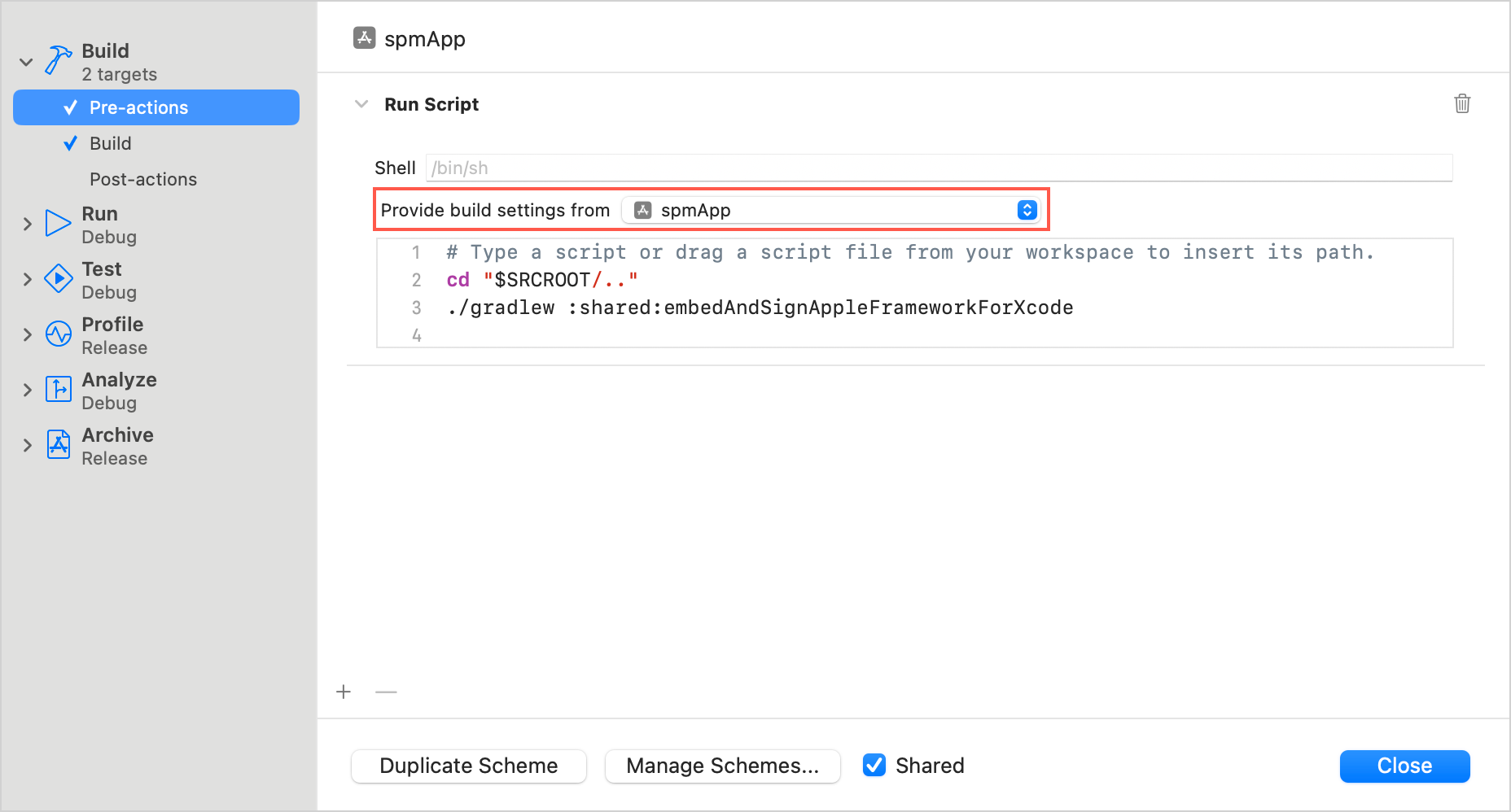 Filled run script action