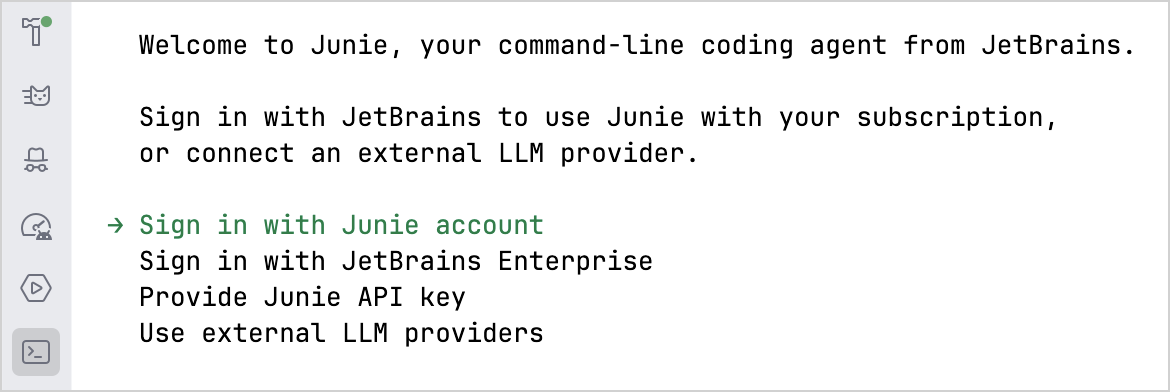 Junie CLI login prompt