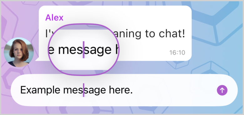 Screenshot of iPhone chat app with the text magnifier active Screenshot of iPhone chat app with the text magnifier active