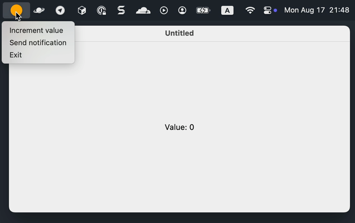 Tray menu and notification