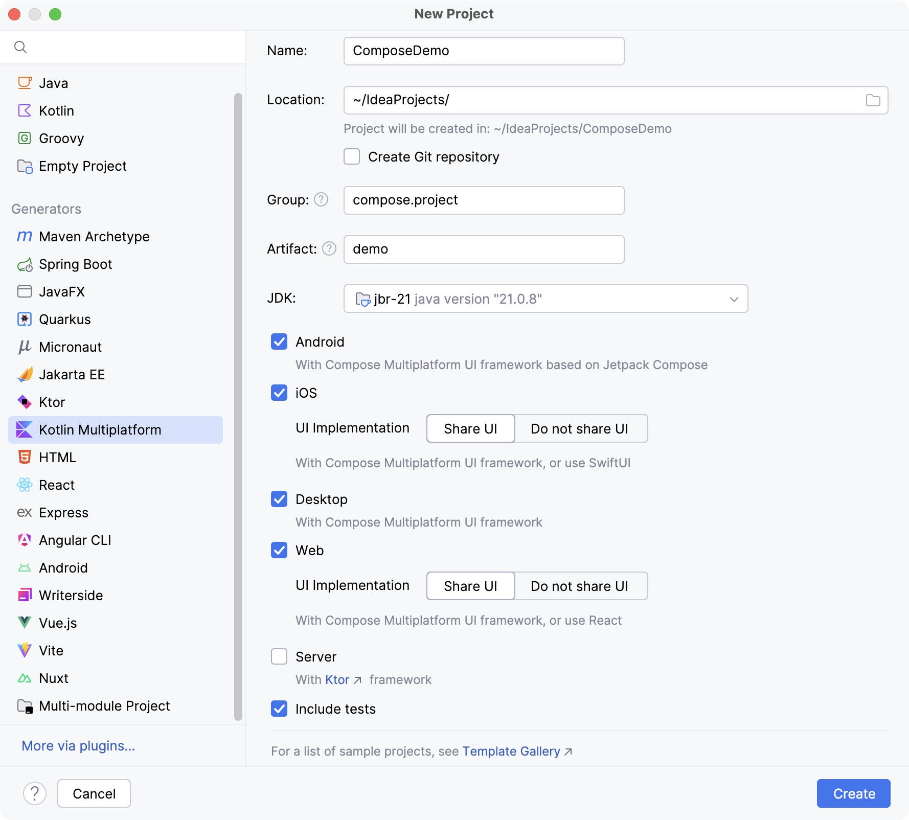 Create Compose Multiplatform project