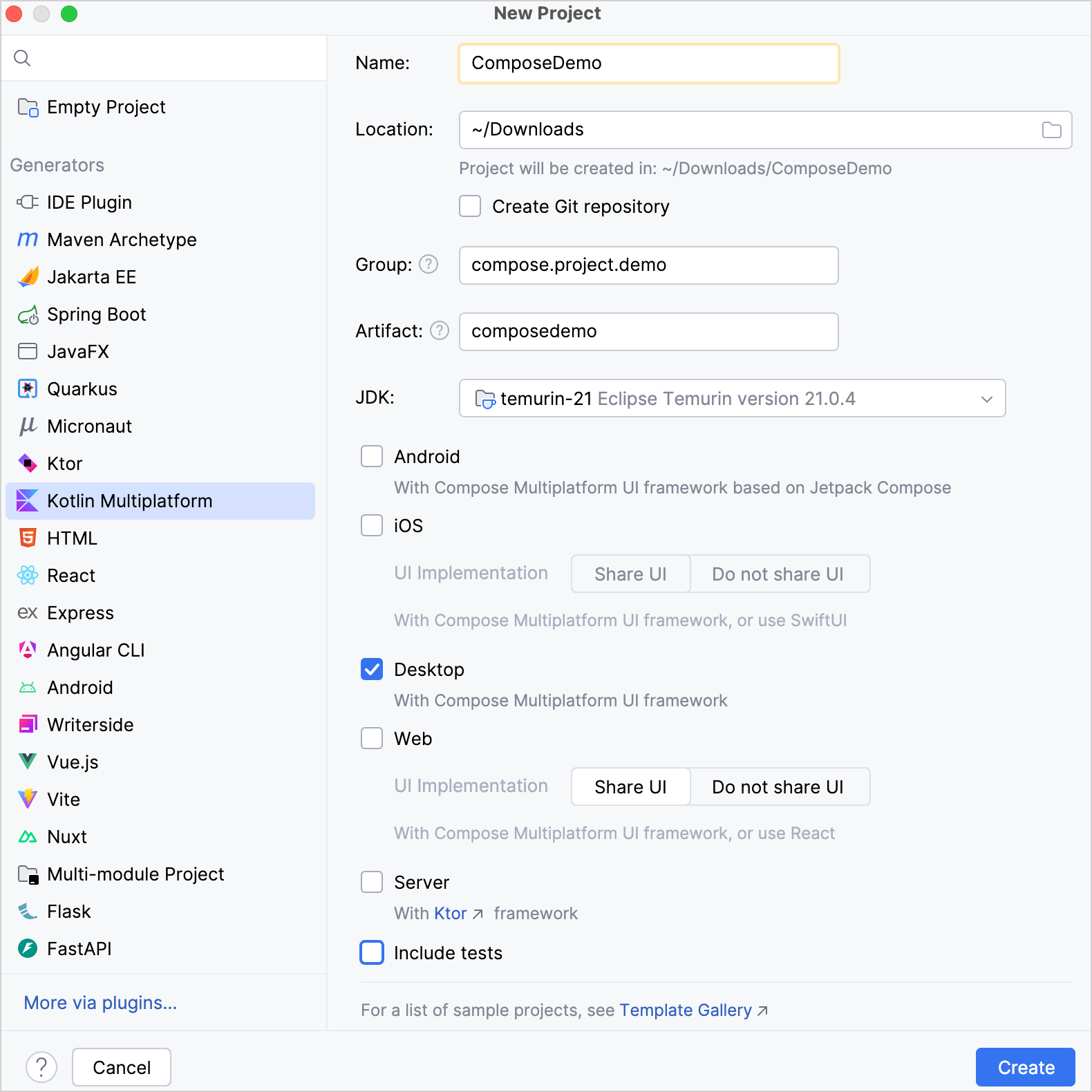 Create multiplatform project with desktop target