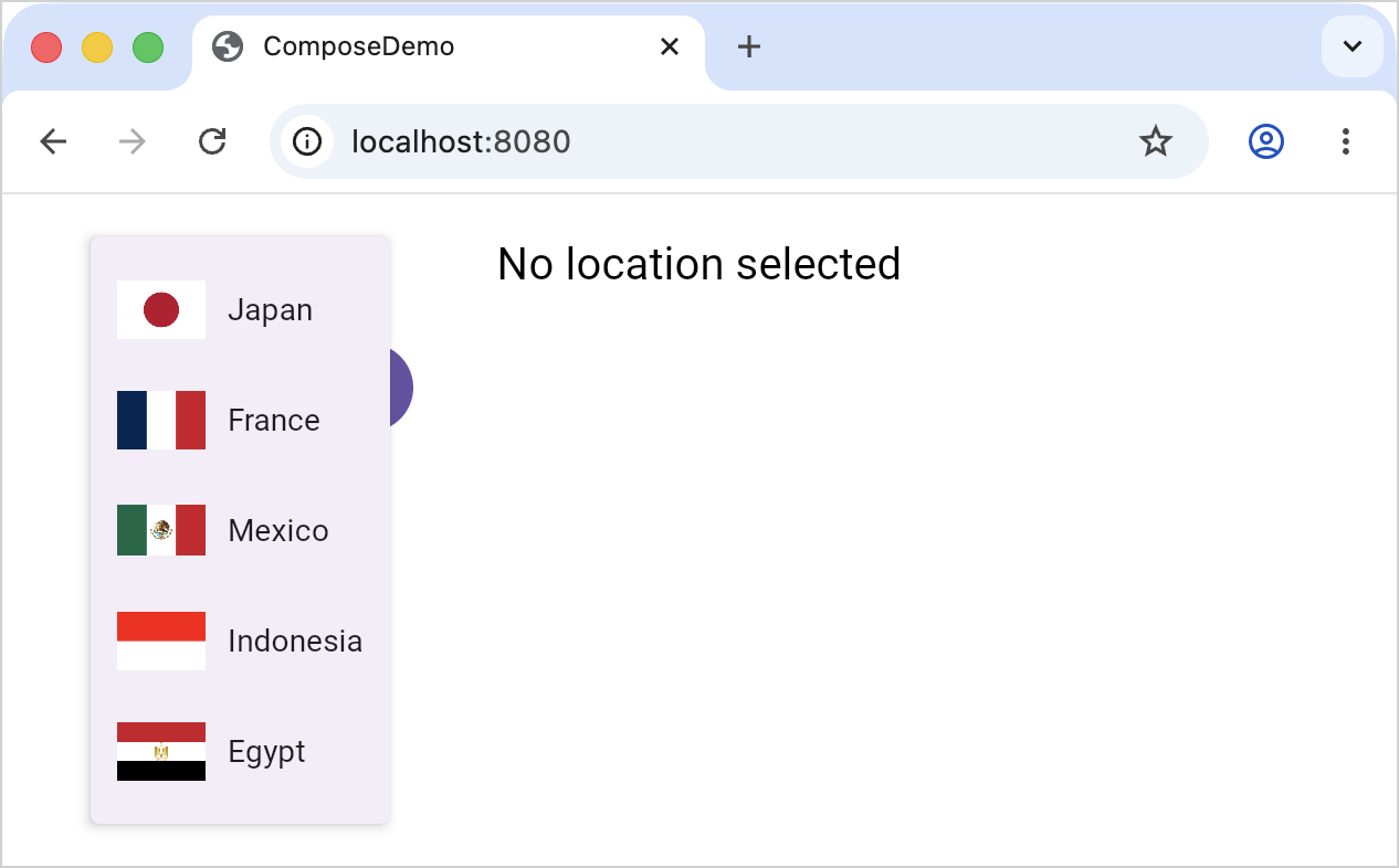 The country flags in the Compose Multiplatform app on the web
