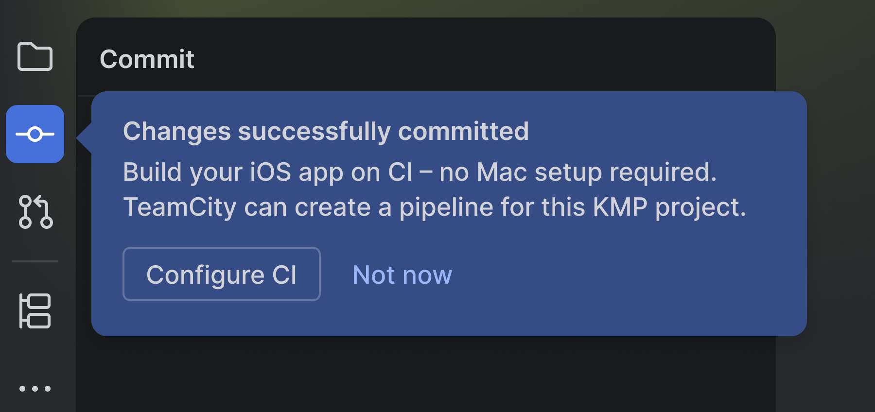 The Configure CI tooltip appears after pushing changes