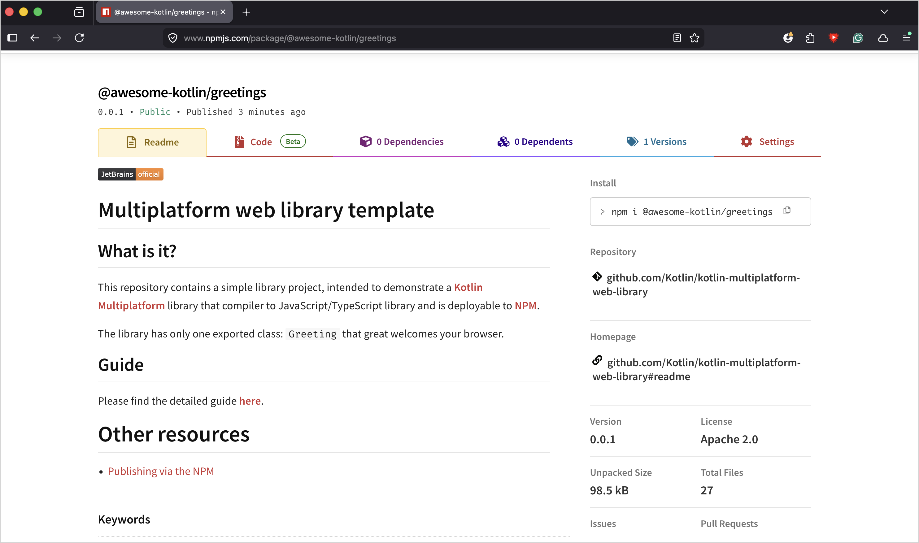 Published library on npm